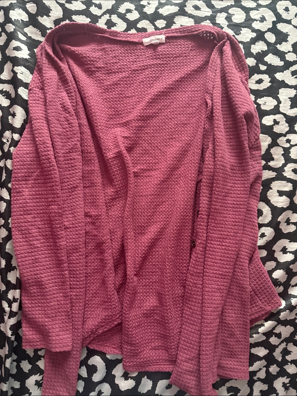 Eyeshadow Open-Front Waffle Knit Cardigan - Dusty Mauve